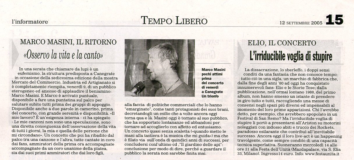 Articolo su Marco Masini anno 2005