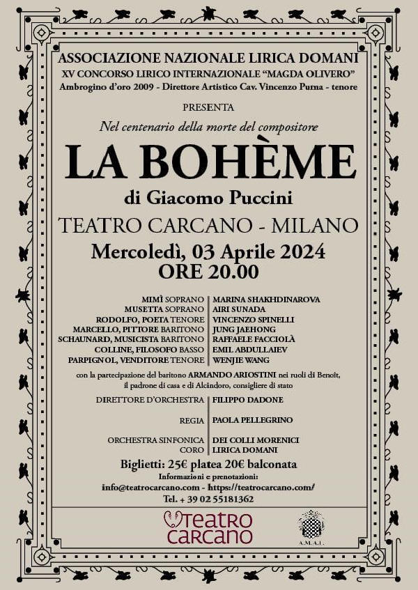 Lirica Domani Boheme Carcano